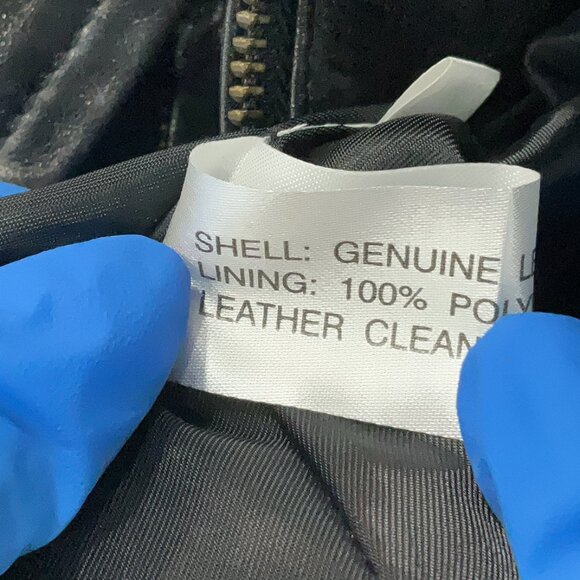 Black Leather Jacket Boxy Collar Zip Up Hibiscus Flowers Cream Cut Out Motif S M - Picture 9 of 9